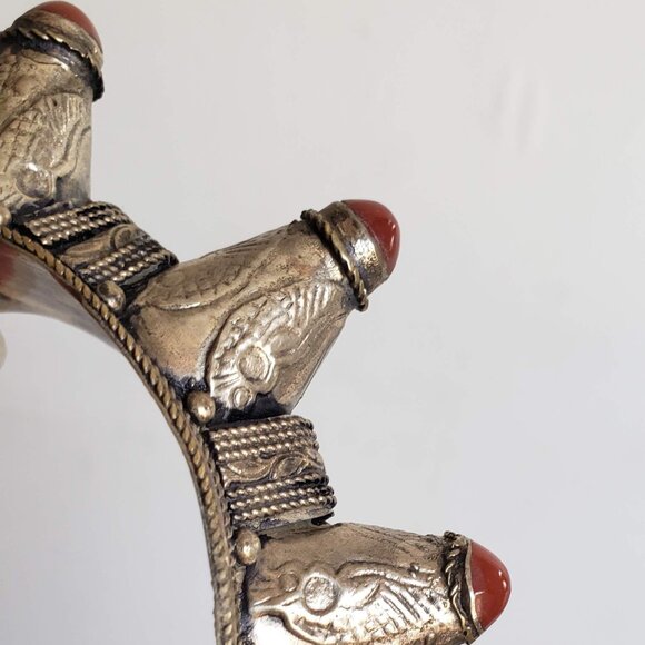 Tribal Ethnic CARNELIAN CUFF Bracelet Rustic Metal Natural Stone - Picture 10 of 14